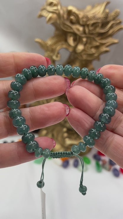 Adjustable Blue-Green Guatemalan Jadeite Jade Bead Bracelet |  UPC #402140