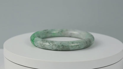 Green Jadeite Jade Carved Cylindrical Bangle 57.9MM | UPC #408111
