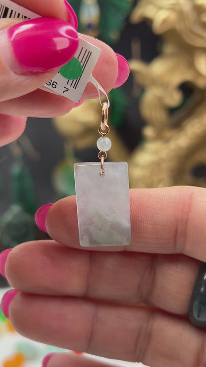 Icy Grey Jadeite Jade Tablet 14k Yellow Gold Pendant | UPC #406667