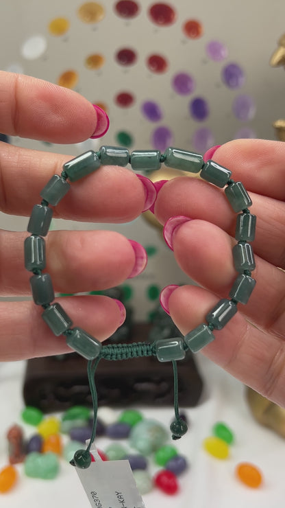 Blue Green Jadeite Jade Adjustable Bead Bracelet for Men and Women | UPC #407893