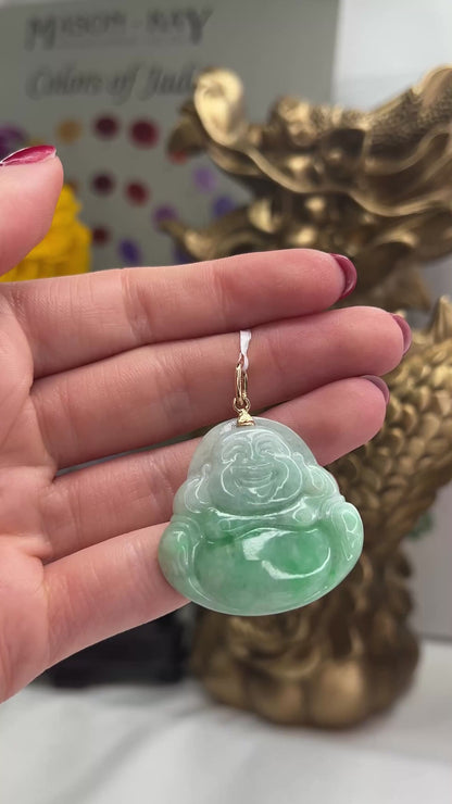 14K Yellow Gold Green Jadeite Jade Carved Buddha Pendant | UPC #333932