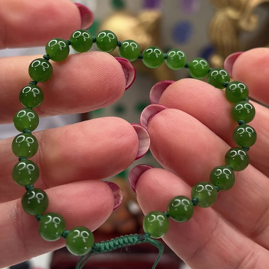 Green Nephrite Jade Adjustable Bead Bracelet Jade Jewelry