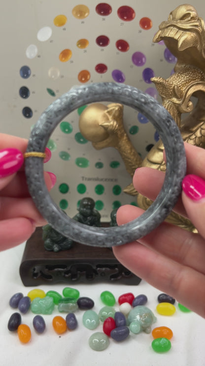 Grey Jadeite Jade Carved Half Round Bangle 60.0mm | UPC #407169