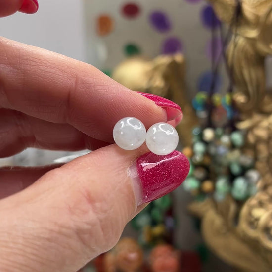 Ice Jadeite Jade 7 5mm Ball Stud 14K Yellow Gold Earrings jade jewelry