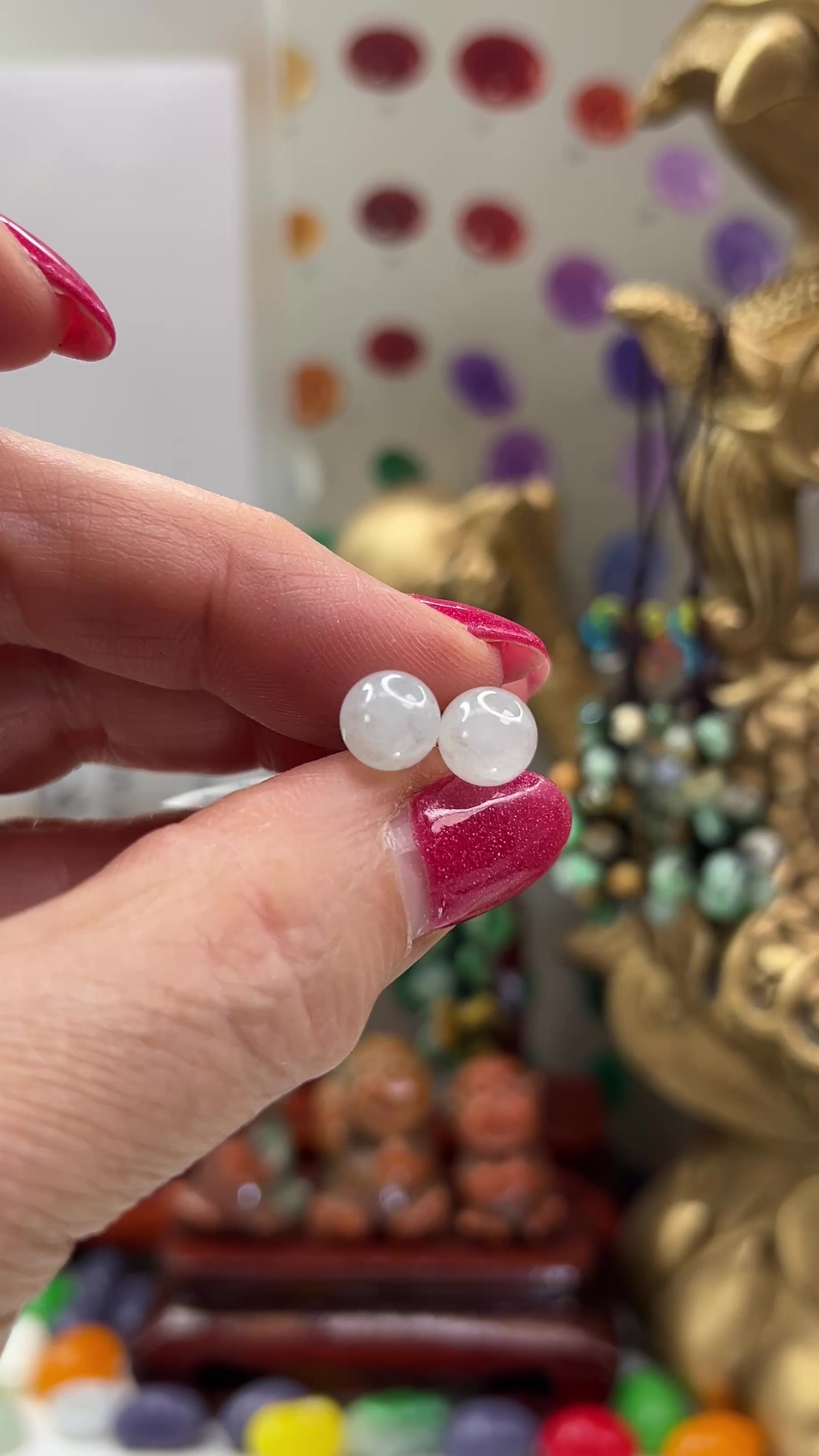 Ice Jadeite Jade 7 5mm Ball Stud 14K Yellow Gold Earrings jade jewelry