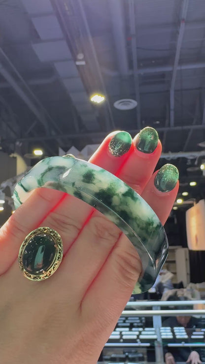 Blue Water Jadeite Jade Flat Bangle 60.5MM | UPC #304604