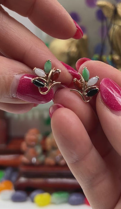 Vintage Rainbow Jadeite Jade 14K Yellow Gold Earrings | UPC #399891