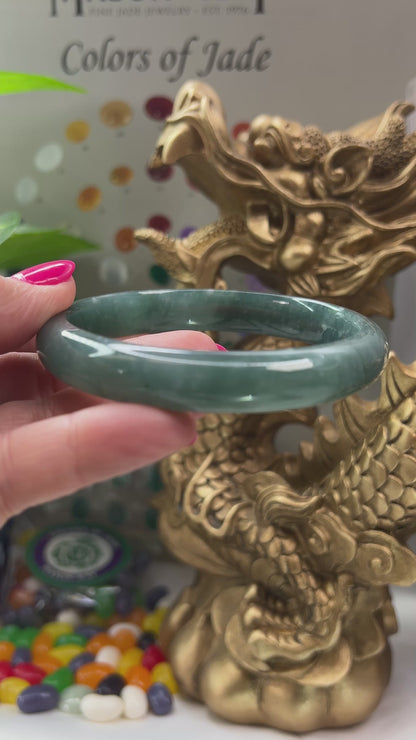 Guatemalan Blue-Green Jadeite Jade Half Round Bangle 63.8MM | UPC #398412