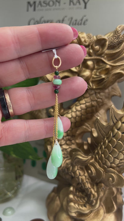 14K YELLOW GOLD GREEN JADEITE JADE TEAR DROP PENDANT UPC #379459