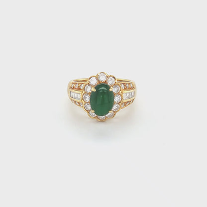 Estate Jewelry | Vintage Jadeite Jade and Diamond Ring in 18K Yellow Gold | UPC #353299