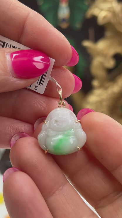 14K Yellow Gold Green Jadeite Jade Carving | Jade Buddha Pendant | UPC #406285