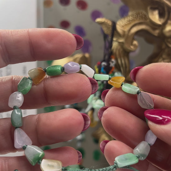 Rainbow Jade Freeform Beads Adjustable Bracelet Jade Jewelry