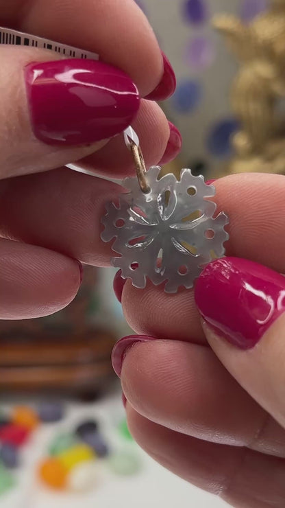 Blue Green Jadeite Jade Snowflake 14K Yellow Gold Pendant | Guatemalan Jade | UPC #403086