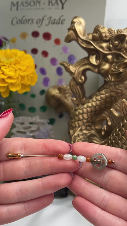 14K YELLOW GOLD GREEN JADEITE JADE STICK PIN UPC #384606