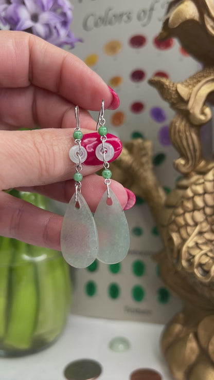 14K WHITE GOLD WATERY GREEN JADEITE JADE DROP EARRING UPC #322400
