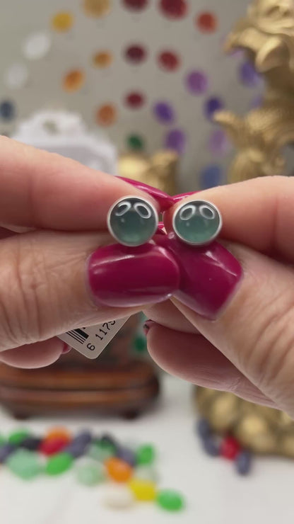 Blue Green Guatemalan Jadeite Jade Stud Earring in 14K White Gold  | UPC #402713