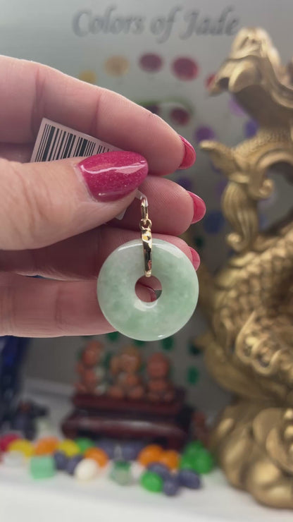 Green Jadeite Jade Pi Disc 14K Yellow Gold Pendant | UPC #383722