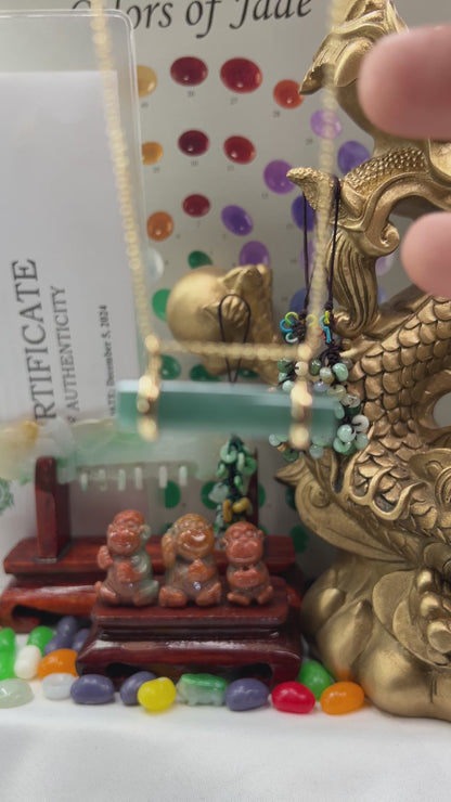 Blue-Green Guatemalan Jadeite Jade Cylinder Slide 14K Yellow Gold Necklace | UPC #400405