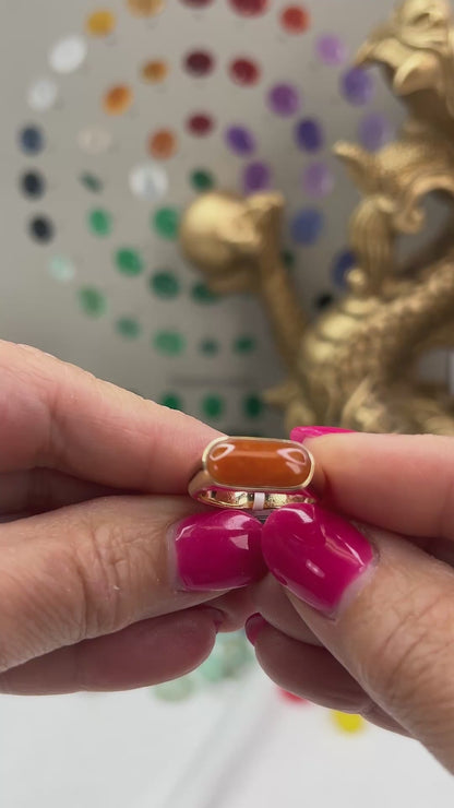 Red Jadeite Jade Saddle Ring in 14K Yellow Gold | UPC #406407