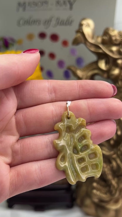 14K Yellow Gold Yellow Jadeite Jade Carved Good Fortune Pendant | UPC #395596