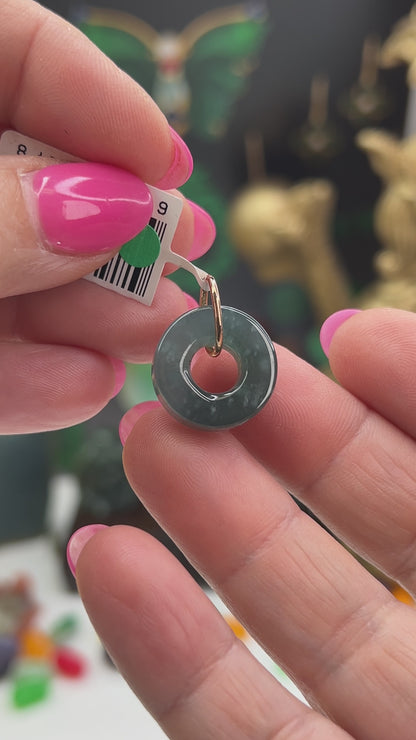 Blue-Green Guatemalan Jadeite Jade Flat Open Circle 14k Yellow Gold Pendant | UPC #406148