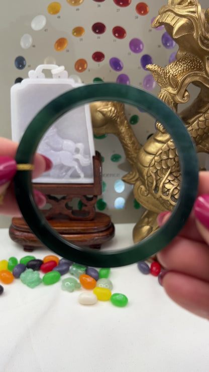 Guatemalan Blue-Green Jadeite Jade Flat Bangle 59.61MM | UPC #403260