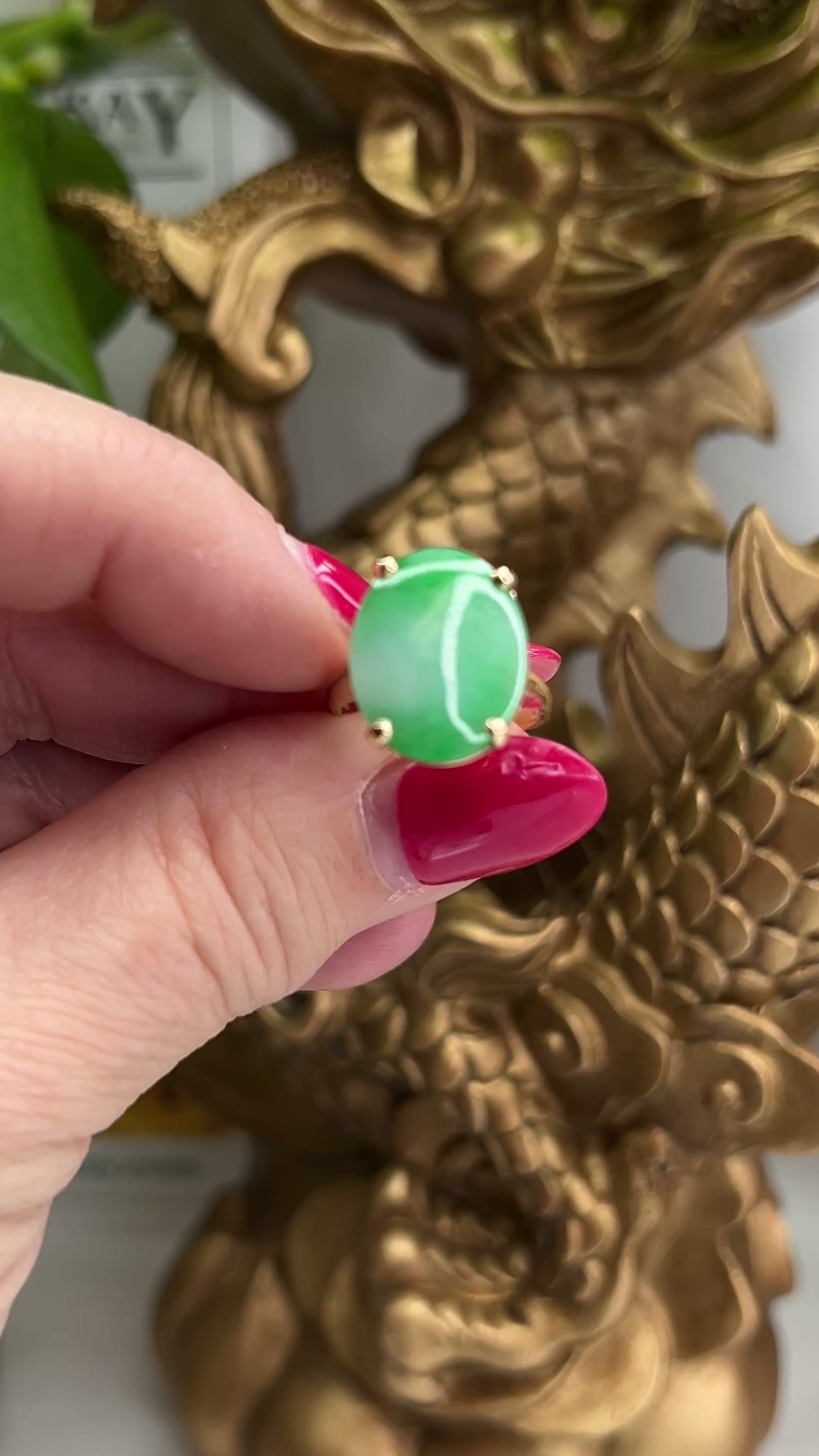 VINTAGE GREEN JADEITE JADE 14K YELLOW GOLD RING UPC #395039