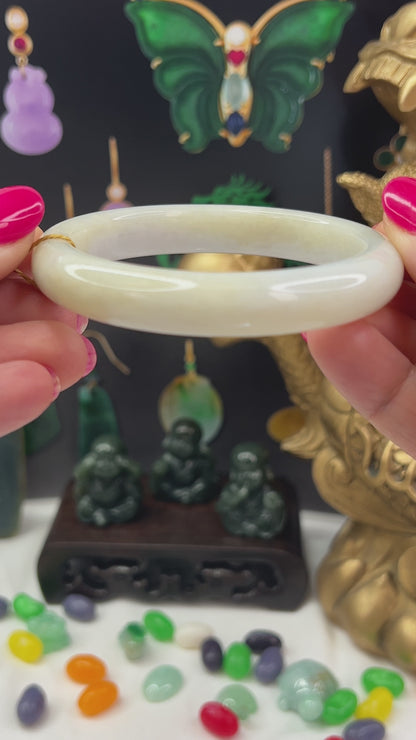 White Nephrite Jade Half Round Bangle 60.5MM | UPC #405776