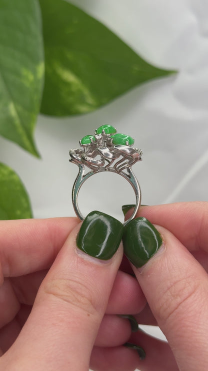 14K White Gold Green Jadeite Jade and Diamond Estate Ring | UPC #388604