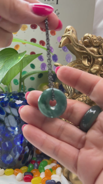 Blue Green Guatemalan Jadeite Jade Pi Disc Necklace | UPC #383012
