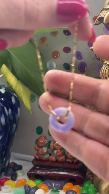 Lavender Jadeite Jade Flat Circle Necklace on 14K Yellow Gold Chain | UPC # 400085