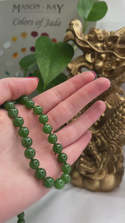GREEN  NEPHRITE JADE ADJUSTABLE BEAD NECKLACE UPC #389311