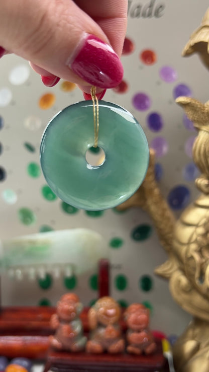Blue-Green Guatemalan Jadeite Jade Loose Pi Disc Pendant Carving | Jade Donut | UPC #400559