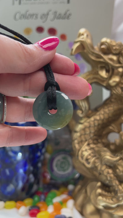Adjustable Guatemalan Blue Green Jadeite Jade Disc on Cord Necklace | UPC #399488