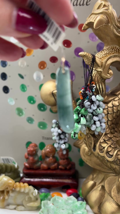 Blue Green Jadeite Jade Freeform 14K Yellow Gold Pendant | Guatemalan Jade | UPC #400825