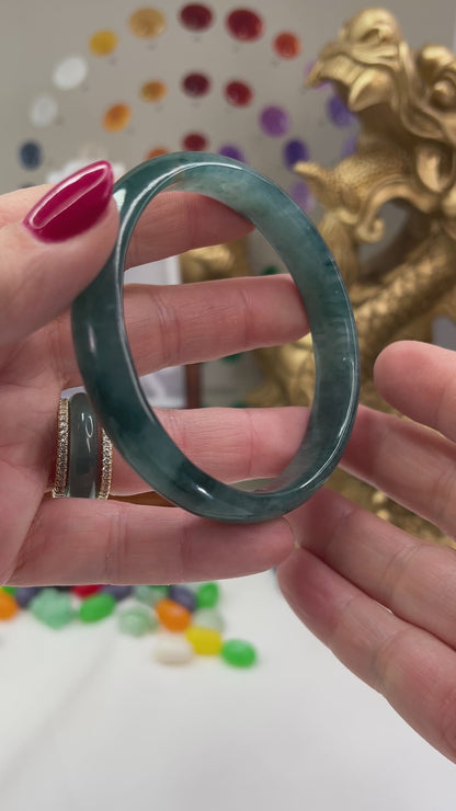 Guatemalan Blue-Green Jadeite Jade Half Round Bangle 60.6MM | UPC #352612
