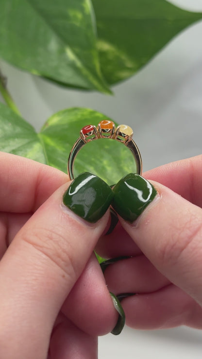 14K YELLOW GOLD RED & YELLOW JADEITE JADE BAND RING UPC #375642