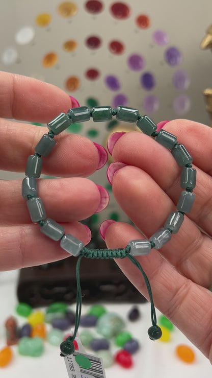 Blue Green Jadeite Jade Adjustable Bead Bracelet for Men and Women | UPC #385740