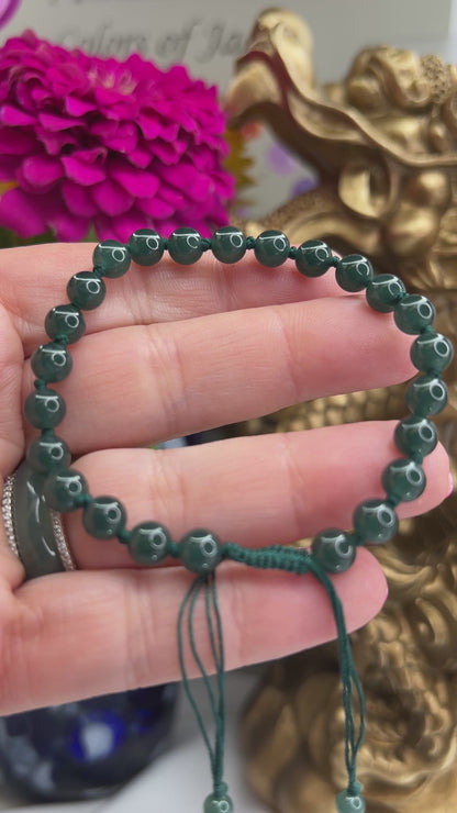 Adjustable Blue-Green Jadeite Jade Bead Bracelet | UPC #398122