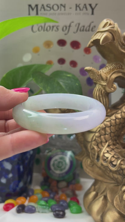 Small Green and Lavender Jadeite Jade Half Round Bangle 56.8MM | UPC #030190