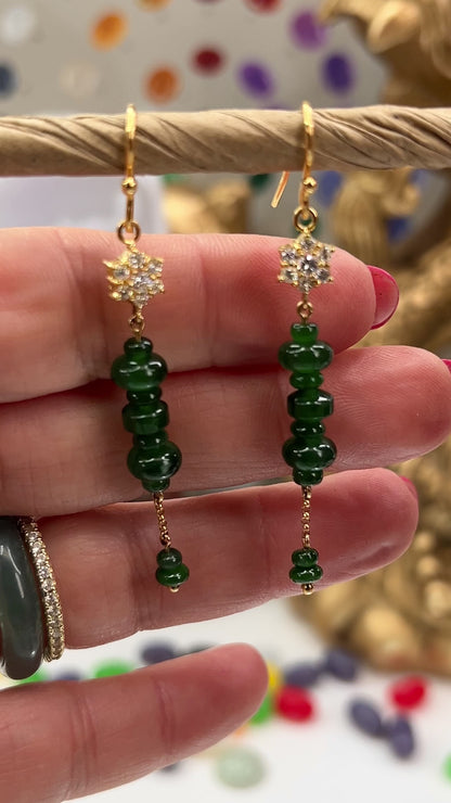 Blue Green Guatemalan Jadeite Jade Bead Drop 18K Yellow Gold Earring | UPC #402676