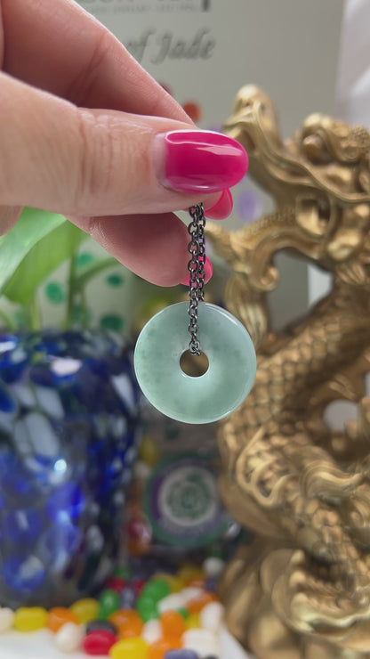 Blue Green Guatemalan Jadeite Jade Pi Disc Necklace | UPC #399464