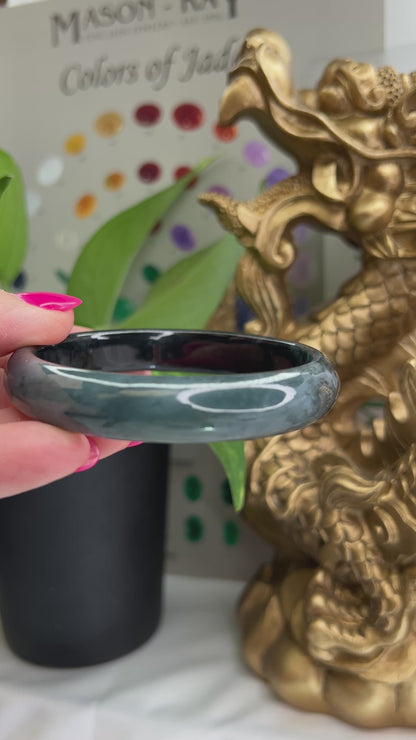 Guatemalan Grey and Blue-Green Jadeite Jade Half Round Bangle Size 60.7MM | UPC # 398429