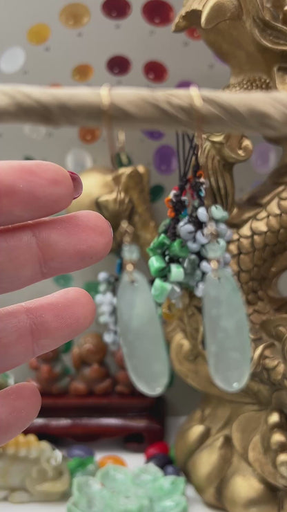 Blue Green Jadeite Jade Drop 14K Yellow Gold Earrings | UPC #401648