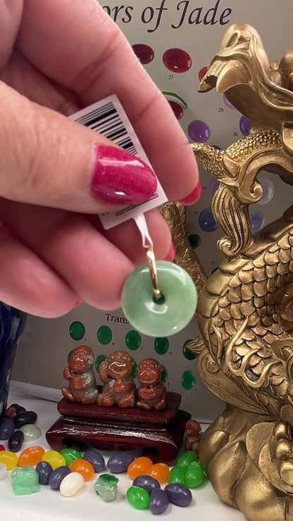 Green Jadeite Jade Pi Disc 14K Yellow Gold Pendant | UPC #399082