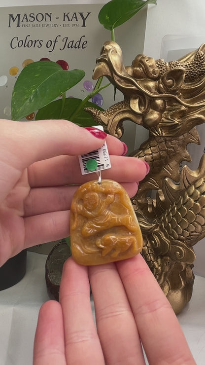 YELLOW JADEITE JADE LOOSE BOY & PIG CARVING UPC #388475