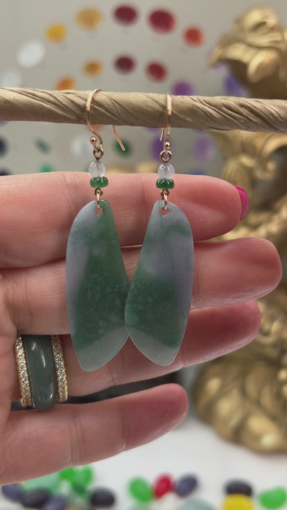 Blue Green and Lavender Guatemalan Jadeite Jade Drop 14K Yellow Gold Earrings | UPC #402591