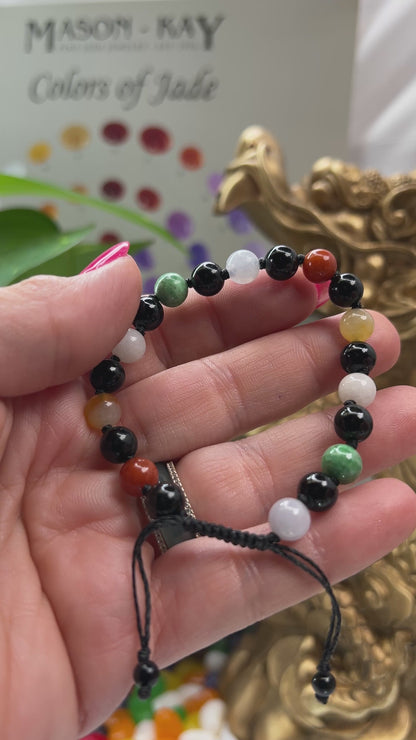 Adjustable Rainbow Jade Bracelet | Multicolor Jadeite Jade Bead Bracelet | UPC #398986