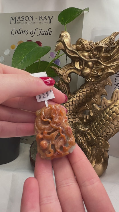 Red Jadeite Jade Dragon Carving with Phoenix | UPC #338500