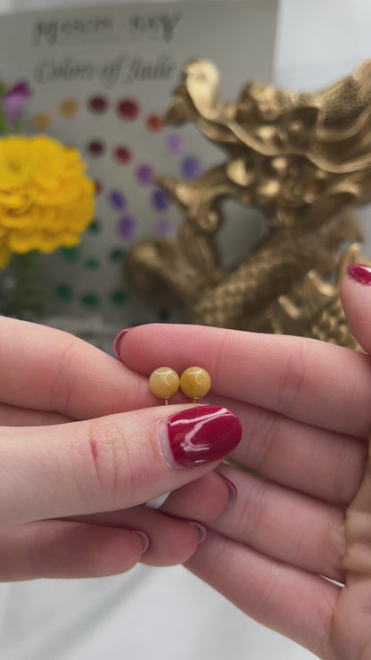 14K YELLOW GOLD YELLOW JADEITE JADE 6.8MM BALL STUD EARRING UPC #381100